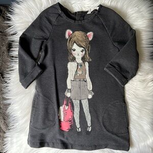 H&M Fun Girl Character Pocket Dress Quarter Sleeve Zipper Back Size 4-6yr or S
